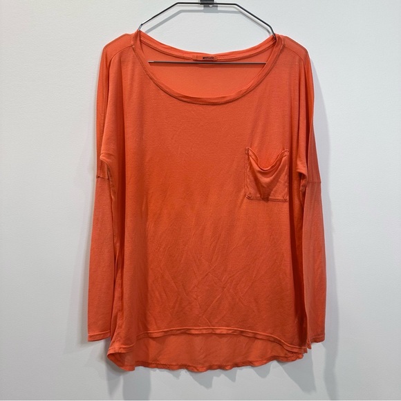 LA Made Long Sleeve Modal Drop Shoulder Top / Coral / S - Picture 1 of 10